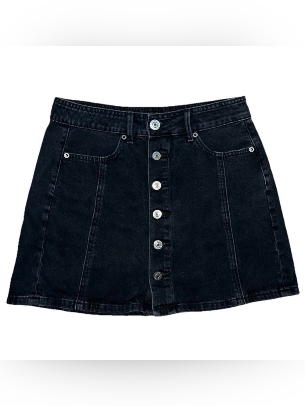 American Eagle Jean Skirt Size 2 Y2K Denim Mini Button Front High Rise A-line